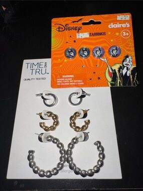 Time and Tru Mixed Metal Hoop Earring Set Silver & Gold Claire’s Disney villain